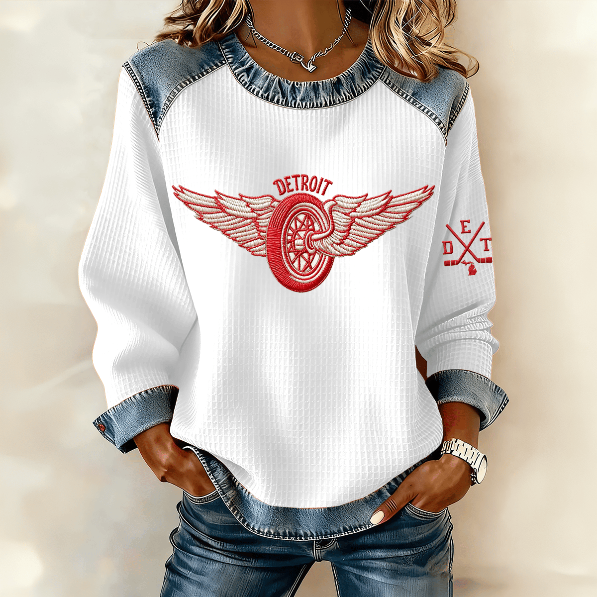 Detroit Red Wings Ice Hockey Team Sweatshirt Hockey Apparel Game Day Gift For Her