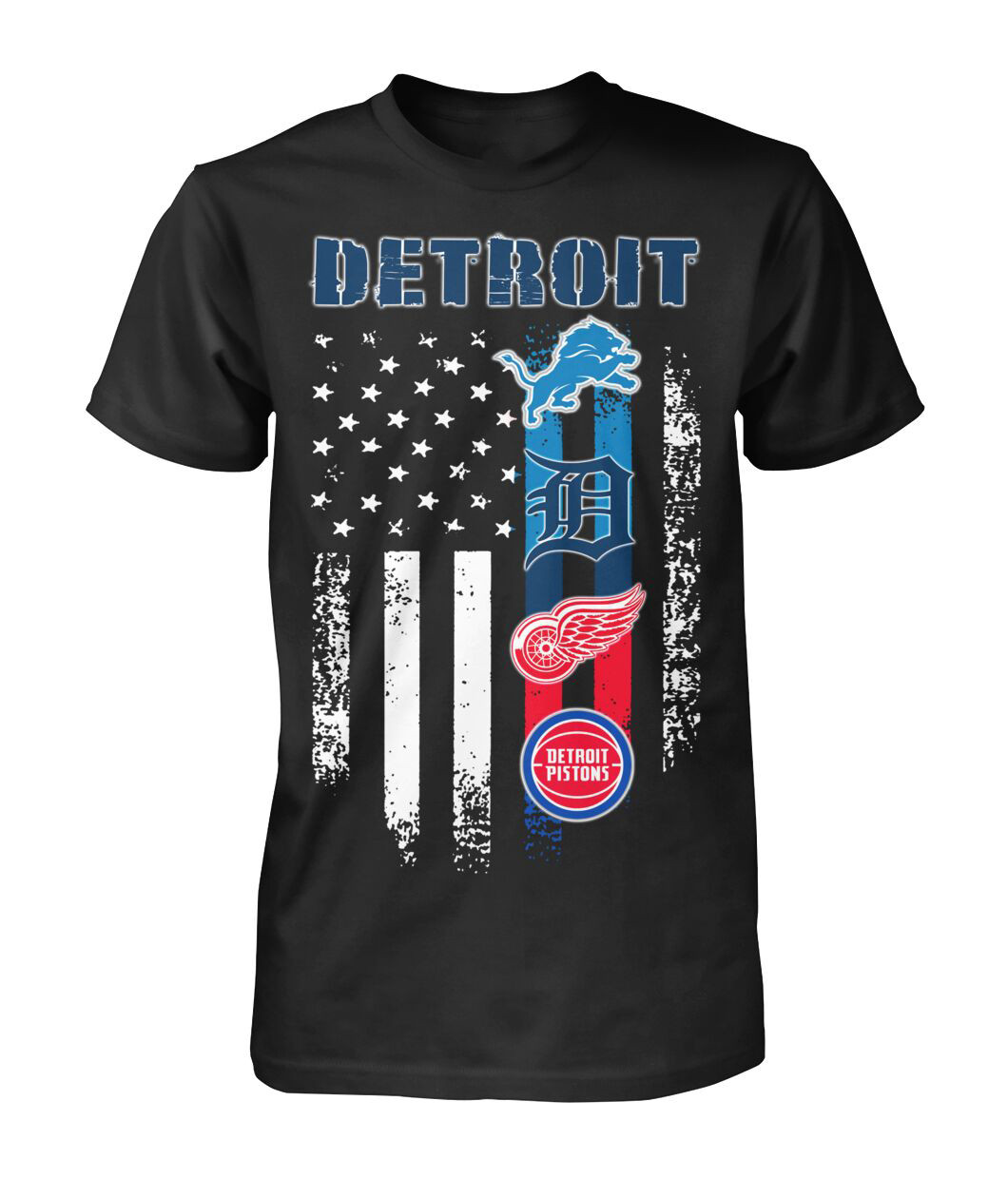 Detroit Sports Mashup 4 Team T-Shirt American Flag City Of Champions Shirt Fan Gift For Husband
