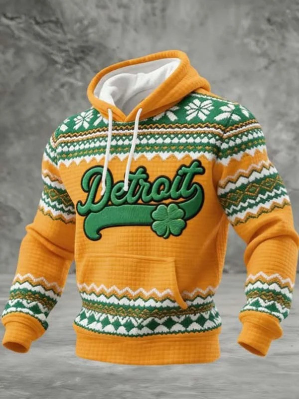 Detroit St Patricks Day Shamrock Graphic Pocket Hoodie Irish Pride Fan Gear Gift For Men