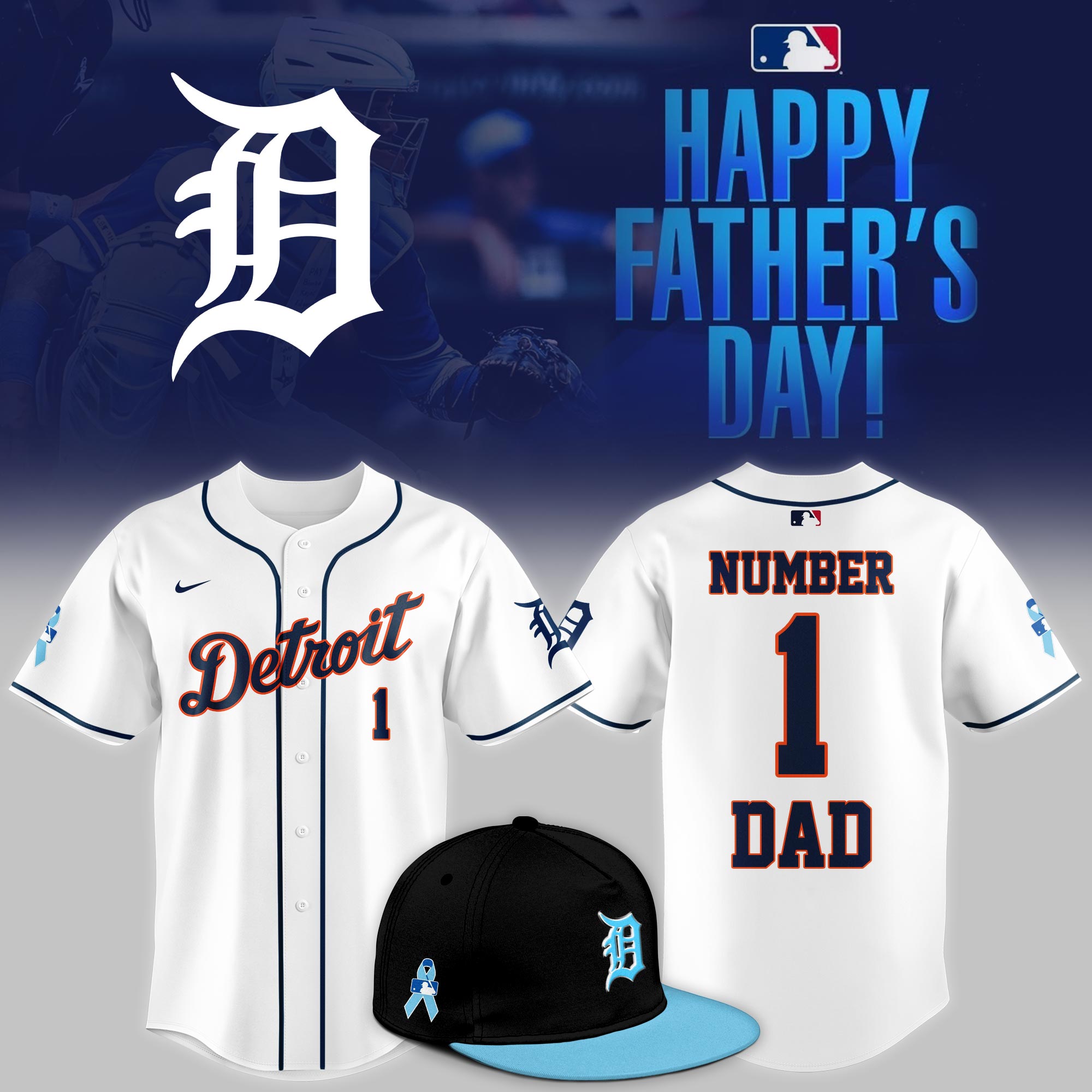 Detroit Tigers 2025 Fathers Day Number 1 Dad Jersey Baseball Gifts Ideas