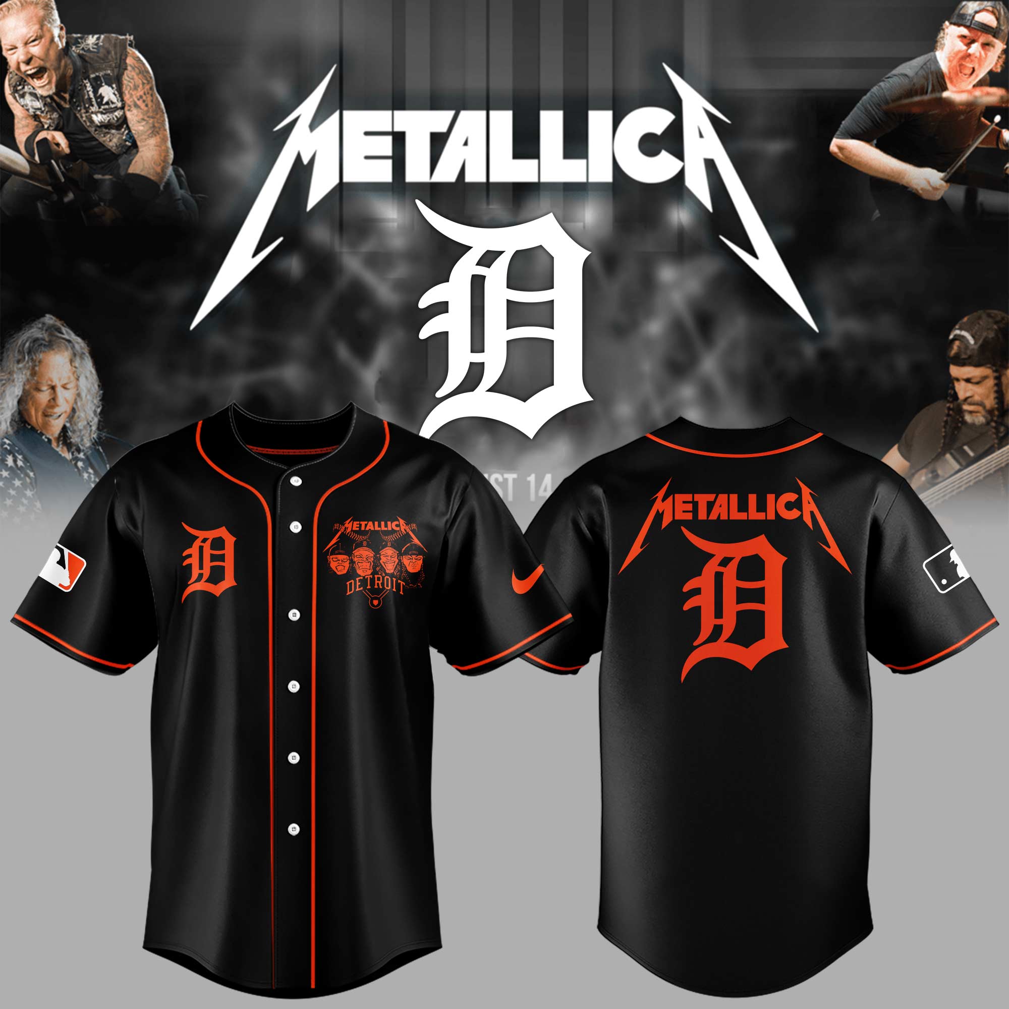Detroit Tigers Baseball Metallica Night Jersey Unique Baseball Gifts
