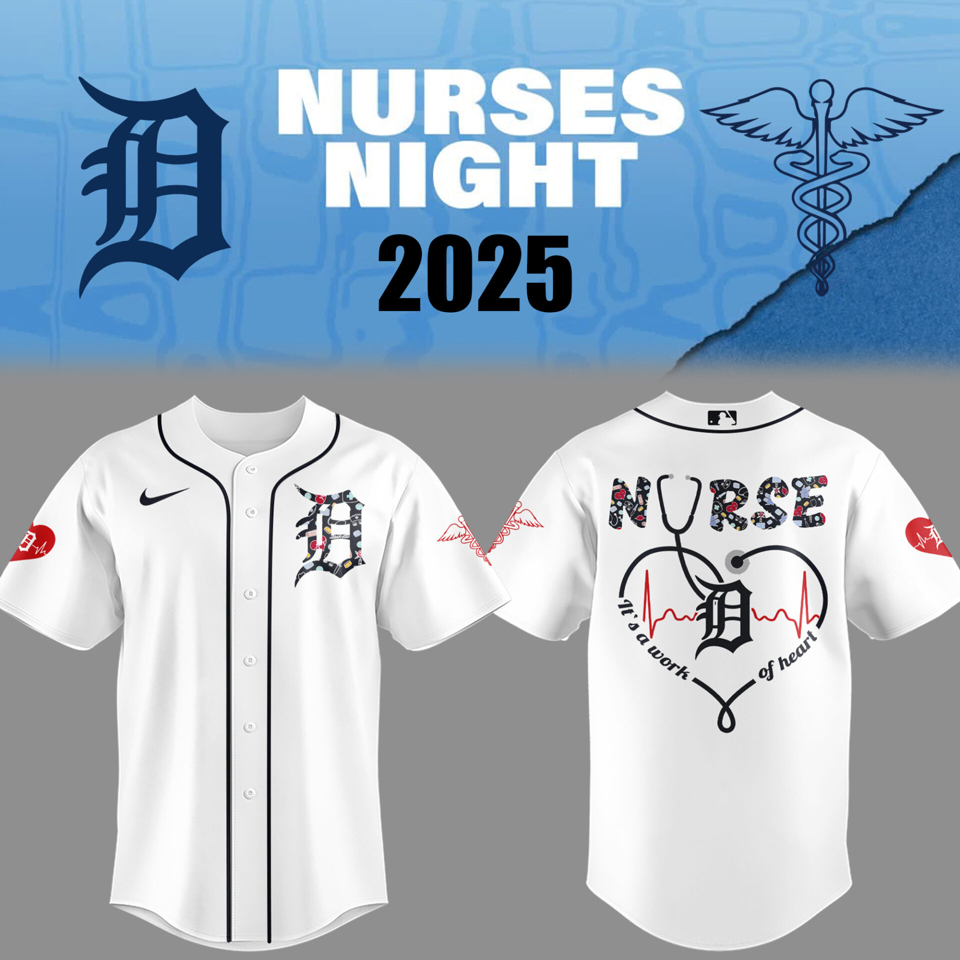Detroit Tigers Baseball Nurses Night White Jersey Unique Baseball Gifts