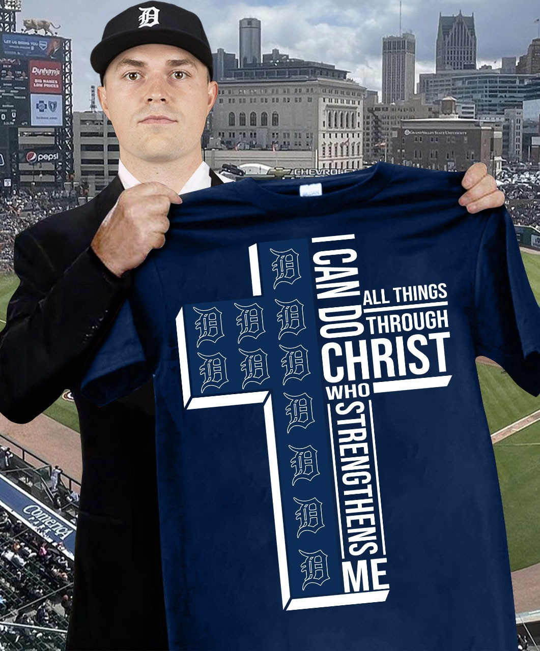 Detroit Tigers Faith Fan T-Shirt I Can Do All Things Through Christ Who Strengthens Me