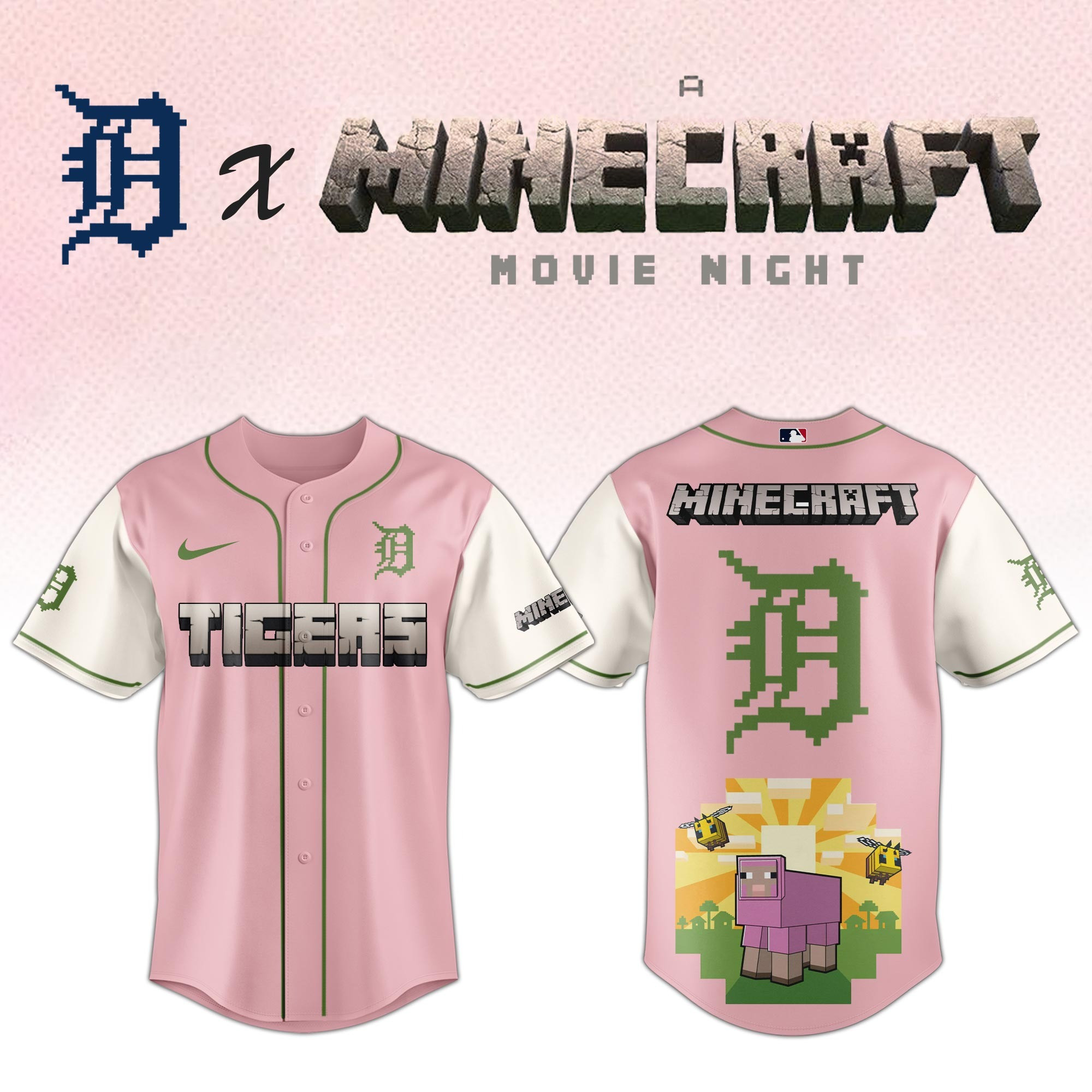 Detroit Tigers MLB x A MINECRAFT MOVIE Night Jersey Baseball Team Gift Ideas