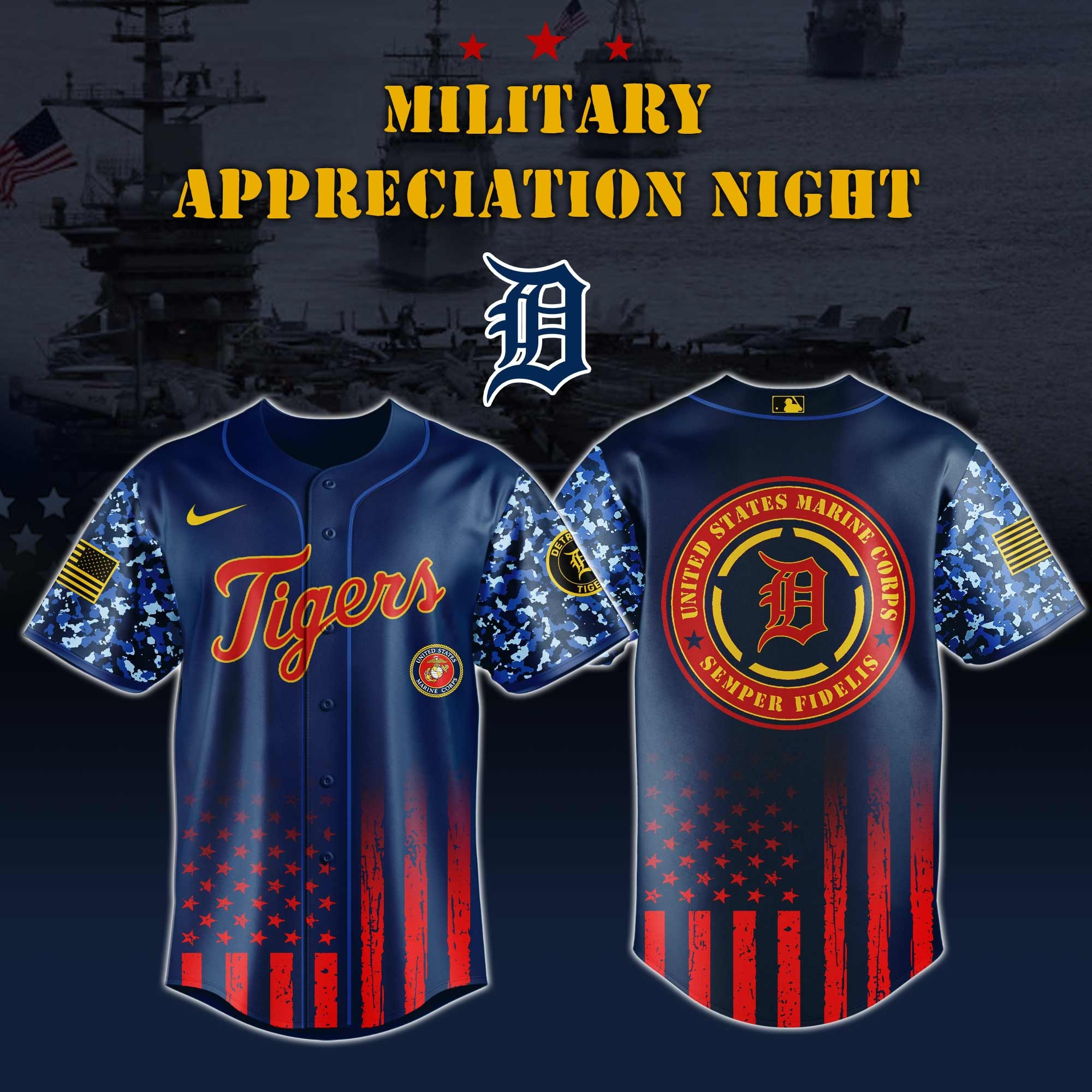 Detroit Tigers MLB x Marine Corps Military Appreciation Night Jersey Editions Limited 2025 Detroit Tigers Merch