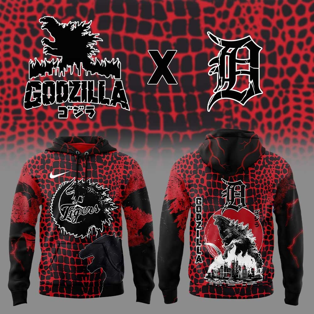 Detroit Tigers X Godzilla Hoodie Detroit Tigers Fan Gifts For Dad Father's Day Ideas