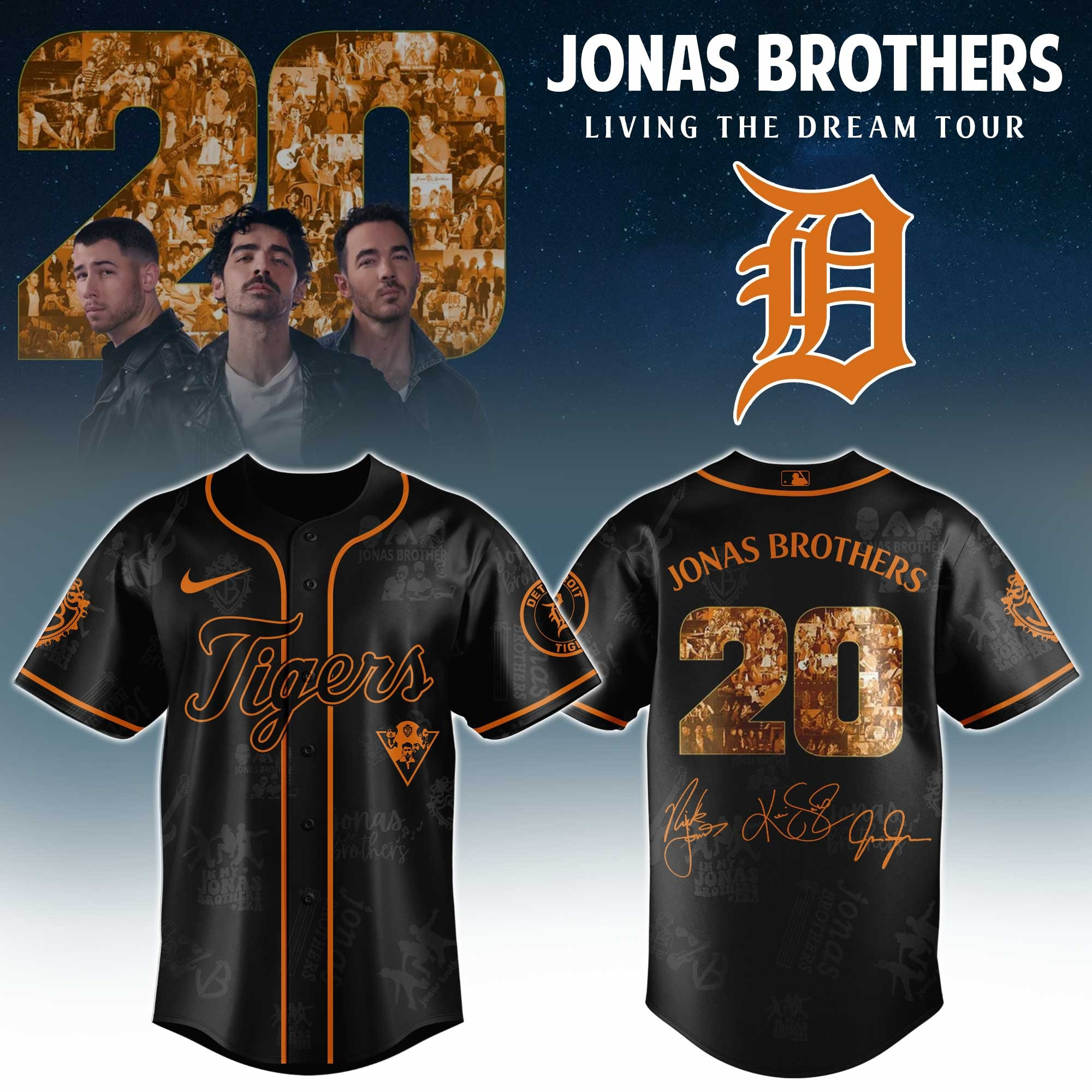 Detroit Tigers X Jonas Brothers 20 Tour 2025 Jersey MLB Merch Baseball Fan Gift Ideas