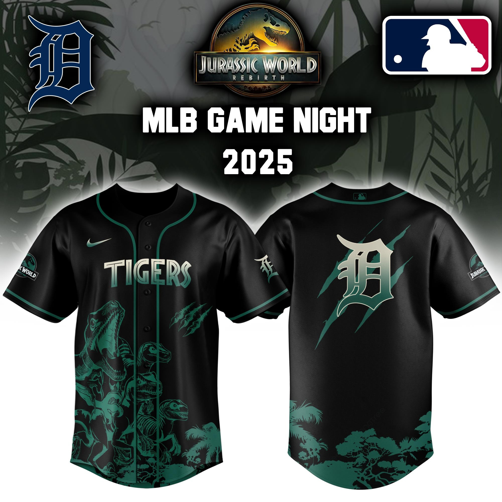 Detroit Tigers x Jurassic World Baseball Jersey 2025 Unique Gifts For Baseball Fans