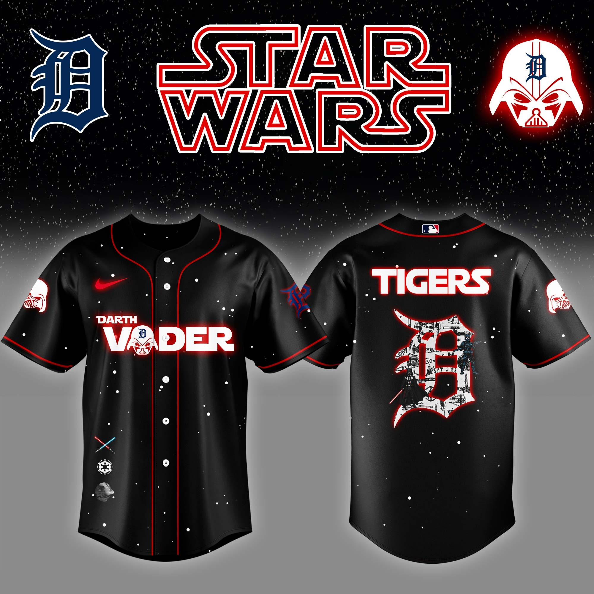 Detroit Tigers x Star Wars Darth Vader Night Baseball Jersey Baseball Team Gift Ideas