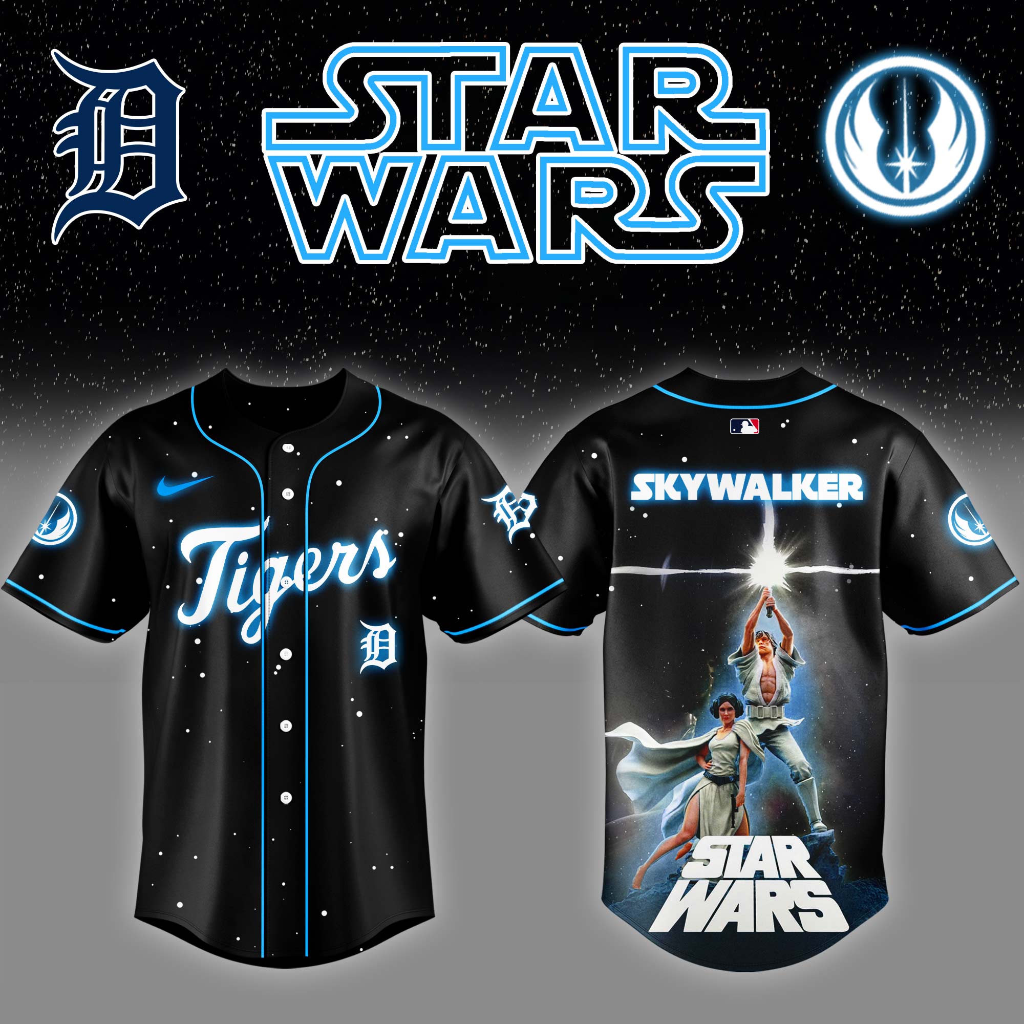 Detroit Tigers x Stars Wars Luke Skywalker Game Night Baseball Jersey Gifts For Baseball Fans