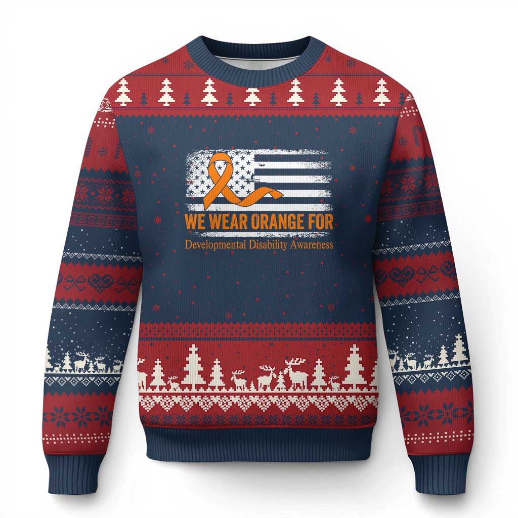 Developmental Disability Awareness Ugly Christmas Sweater We Wear Orange For Xmas Gift