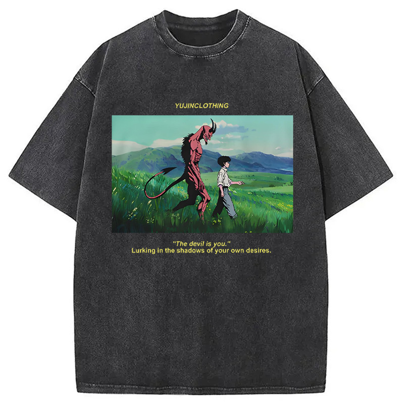Devil And Boy Japanese Washed T-Shirt Casual Oversized Outfit Style Gifts For Best Friend