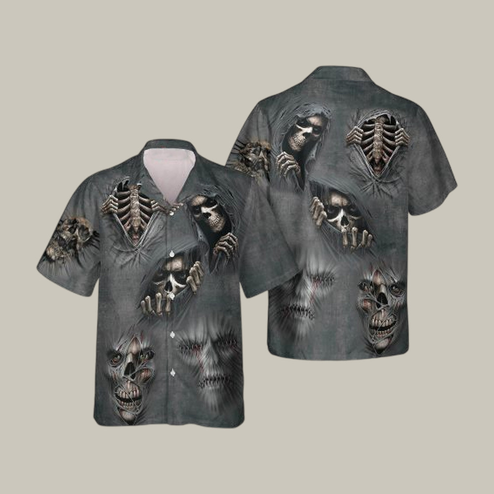 Devil Devour Skull Hawaiian Shirt Gothic Reaper Art Shirt Present For Father's Day