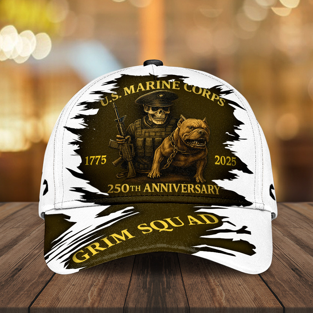 Devil Dog US Marine Corps 250th Anniversary Hat Grim Squad Veteran Cap Gifts For Marines