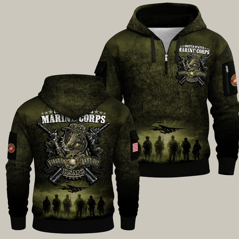 Devil Dog US Marine Corps 250th Anniversary Quarter Zip Hoodie Marine Dad Gift