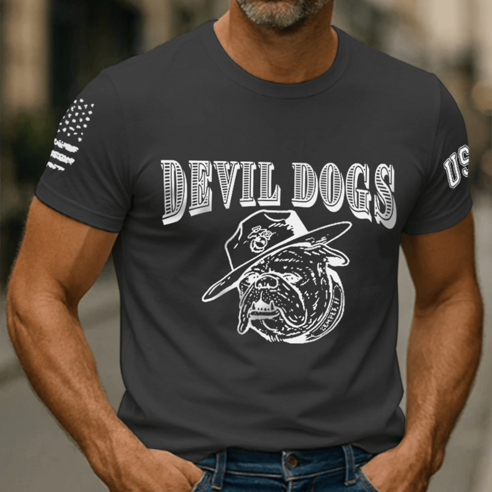 Devil Dog US Marines T-Shirt American Flag Veteran Shirt Gifts For Marine Veterans