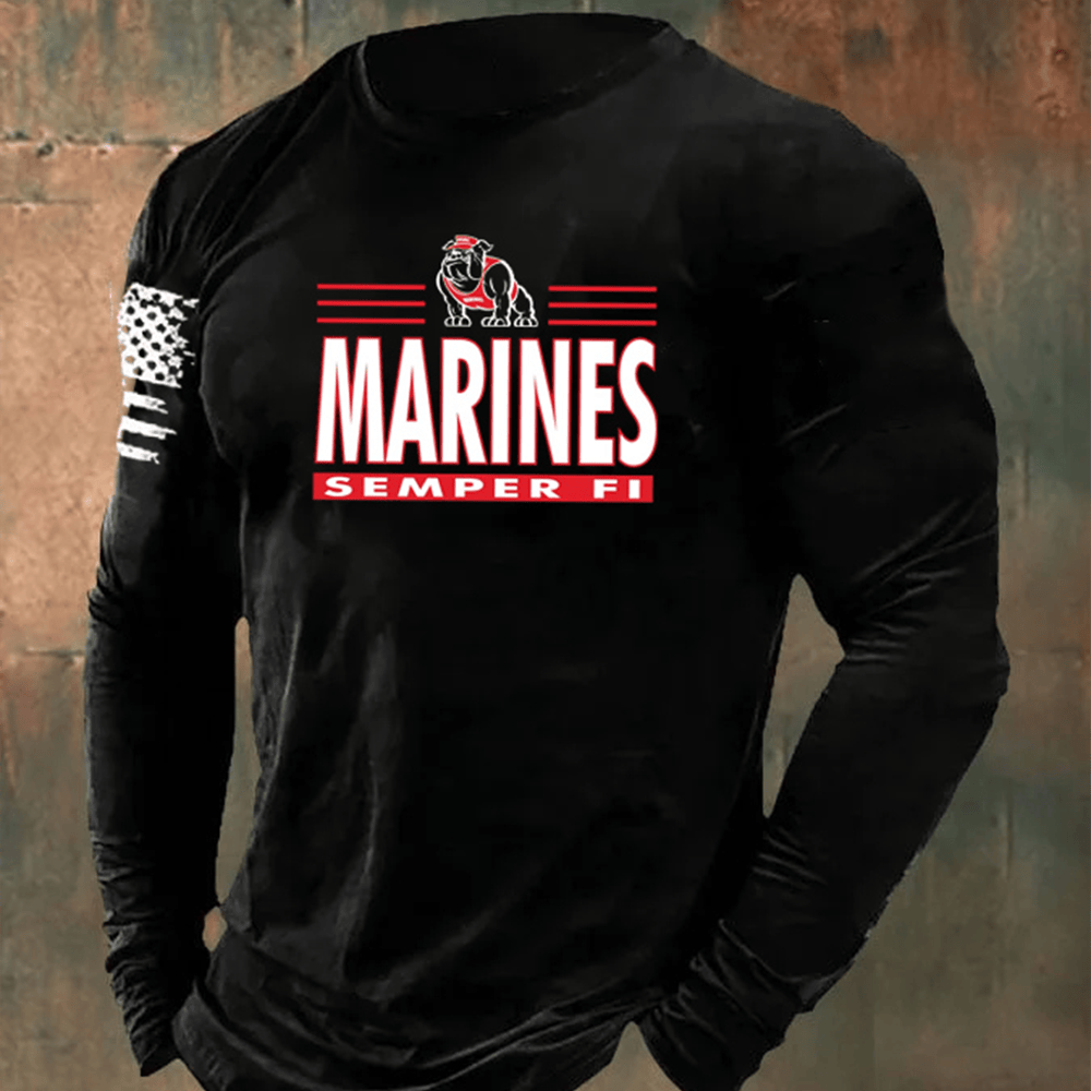 Devil Dog USMC 250th Anniversary Black Long Sleeve Shirt Semper Fi Usmc Merch Gifts For Marines