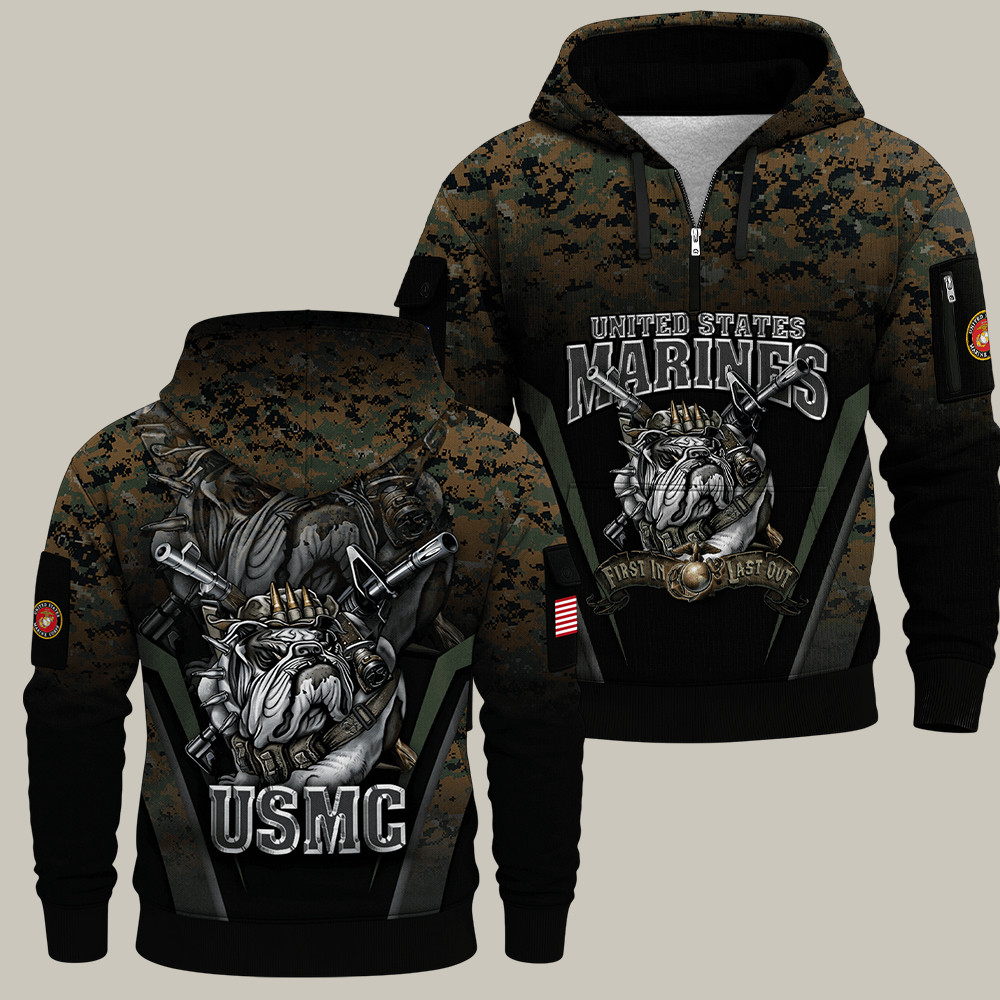 Devil Dog USMC 250Th Anniversary Camo Quarter Zip Hoodie Forged By The Sea Usmc Presents