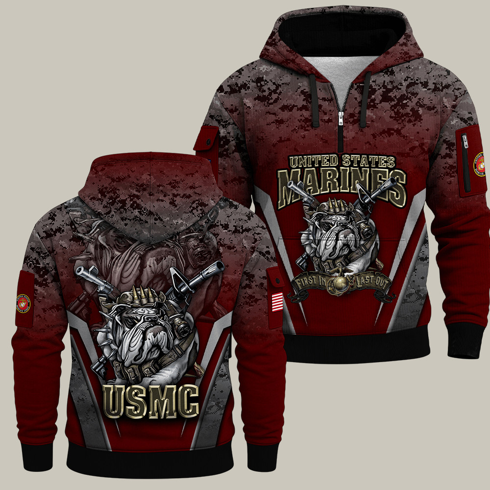 Devil Dog USMC 250Th Anniversary Camo Quarter Zip Hoodie Patriot Pride Usmc Gifts