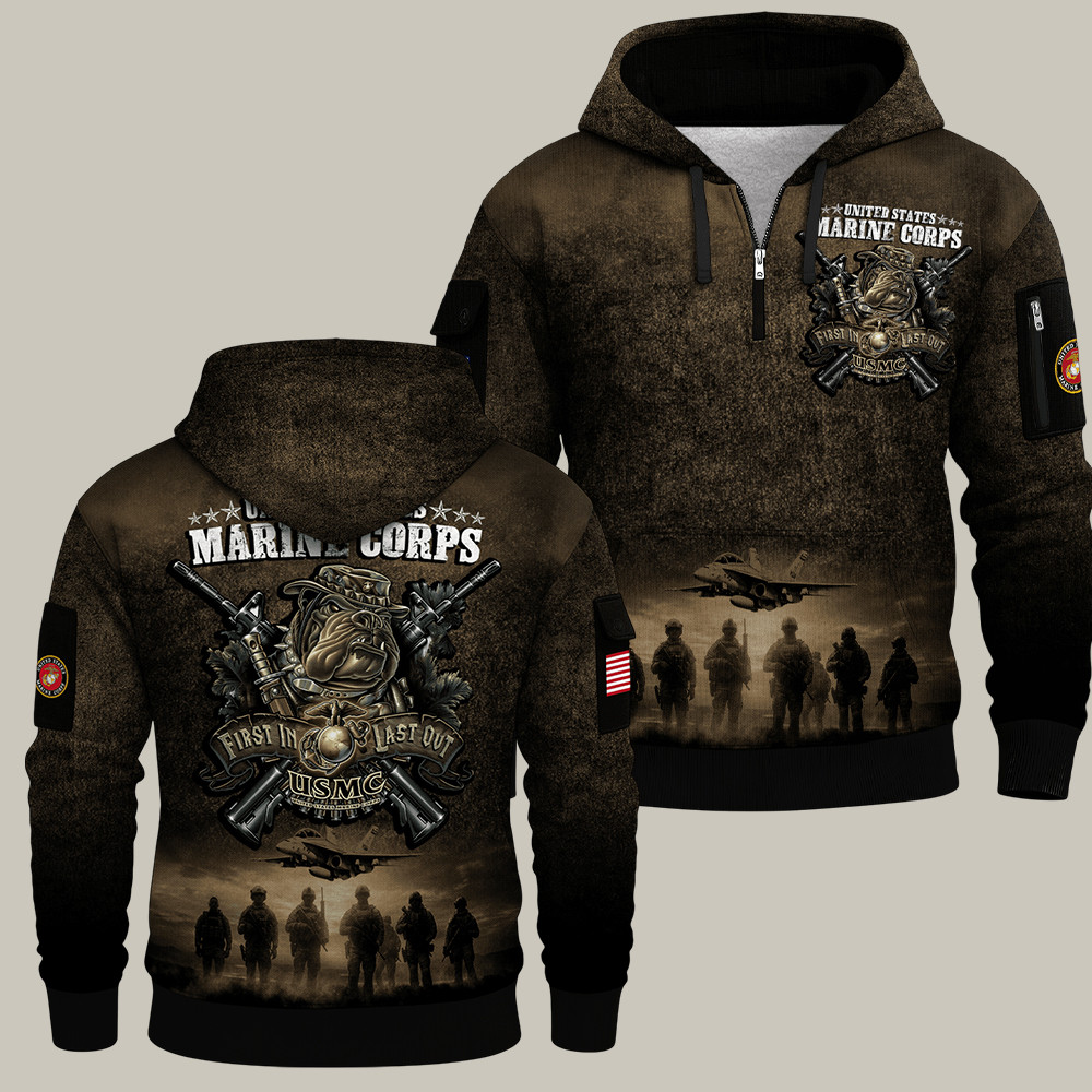 Devil Dog USMC 250Th Anniversary Quarter Zip Hoodie First In Last Out USMC Veteran Gift