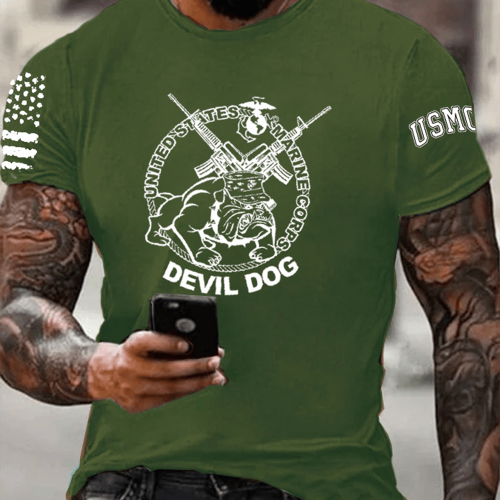 Devil Dog USMC 250th Birthday T-Shirt American Flag Shirt United States Marine Gifts