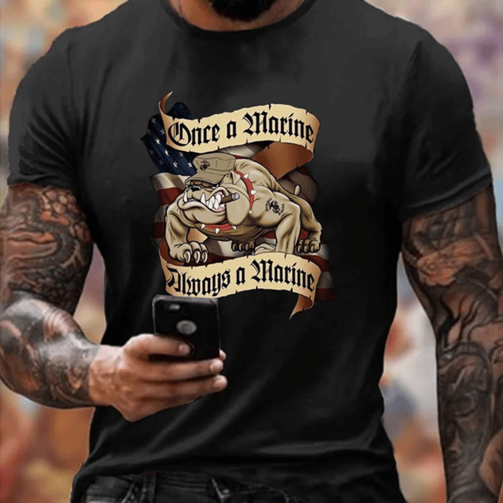 Devil Dog USMC Black T-Shirt Once A Marine Always A Marine Clothes Usmc Gifts For Him