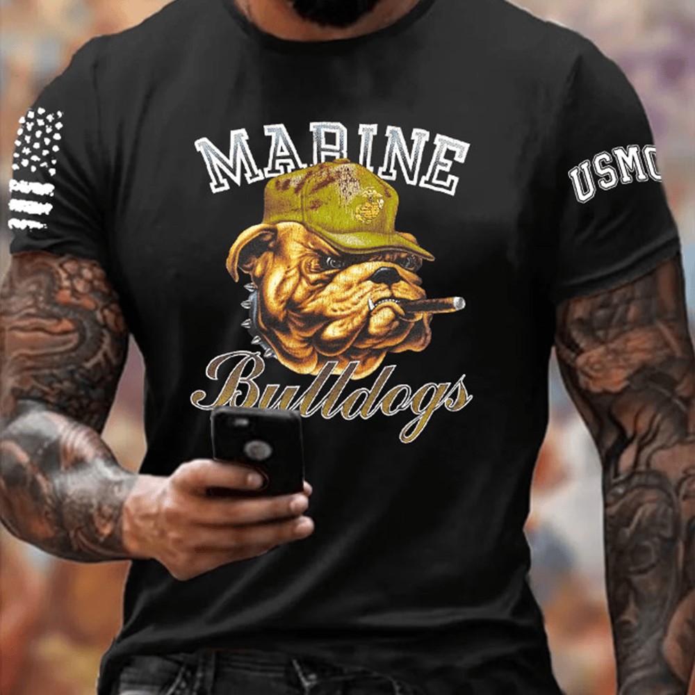 Devil Dog USMC Marine Bulldogs Black T-Shirt American Flag Shirt Us Marine Corps Gifts
