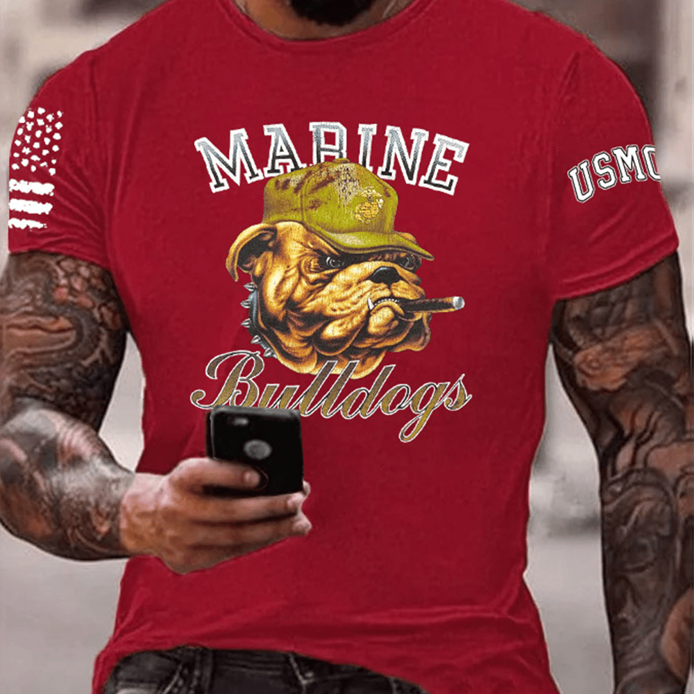 Devil Dog USMC Marine Bulldogs Red T-Shirt American Flag Shirt Us Marine Corps Gifts