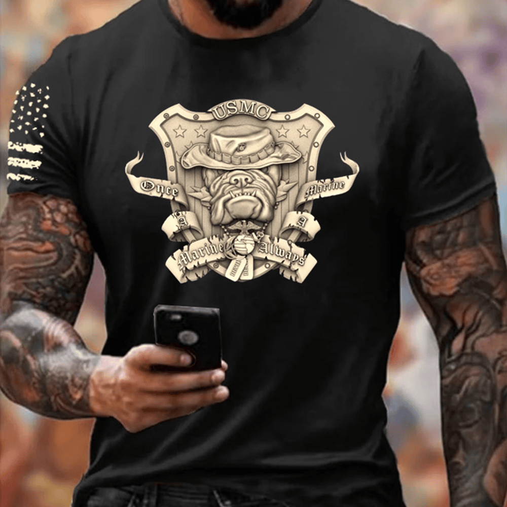 Devil Dog USMC Once A Marine Always A Marine White T-Shirt Proud Marine Shirt Patriotic Gifts
