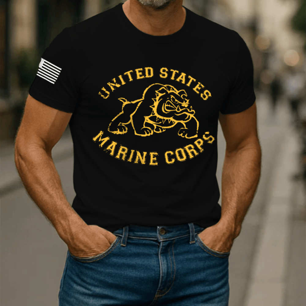 Devil Dog USMC Red Bulldog Black T-Shirt Marines Clothing Unique Marine Corps Gifts