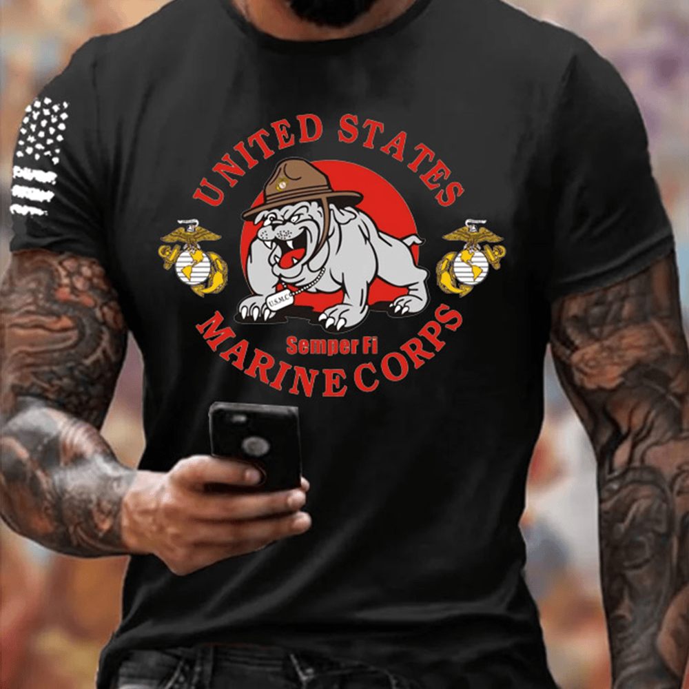Devil Dog USMC Semper Fi Black T-Shirt American Flag Shirt Unique Marine Corps Gifts