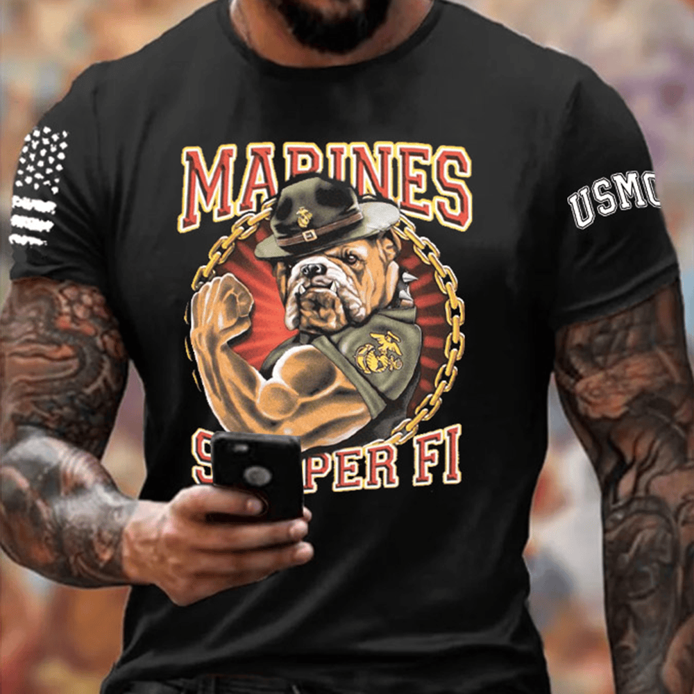 Devil Dog USMC Semper Fi Black T-Shirt Strong Bulldogs Usmc Apparel Usmc Birthday Gifts