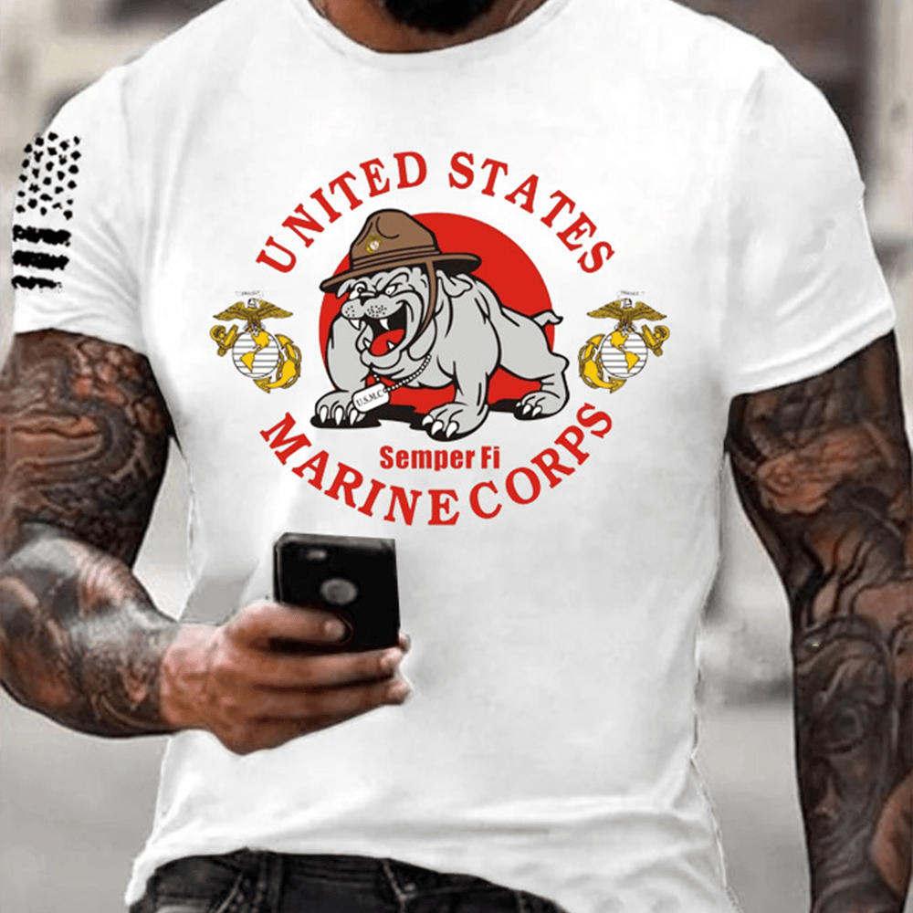 Devil Dog USMC Semper Fi White T-Shirt American Flag Shirt Unique Marine Corps Gifts