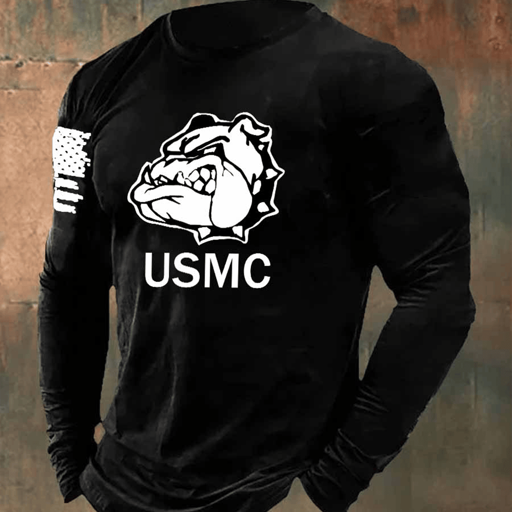 Devil Dog USMC Veteran Black Long Sleeve Shirt Usmc Merch Bulldog Gifts For Marines