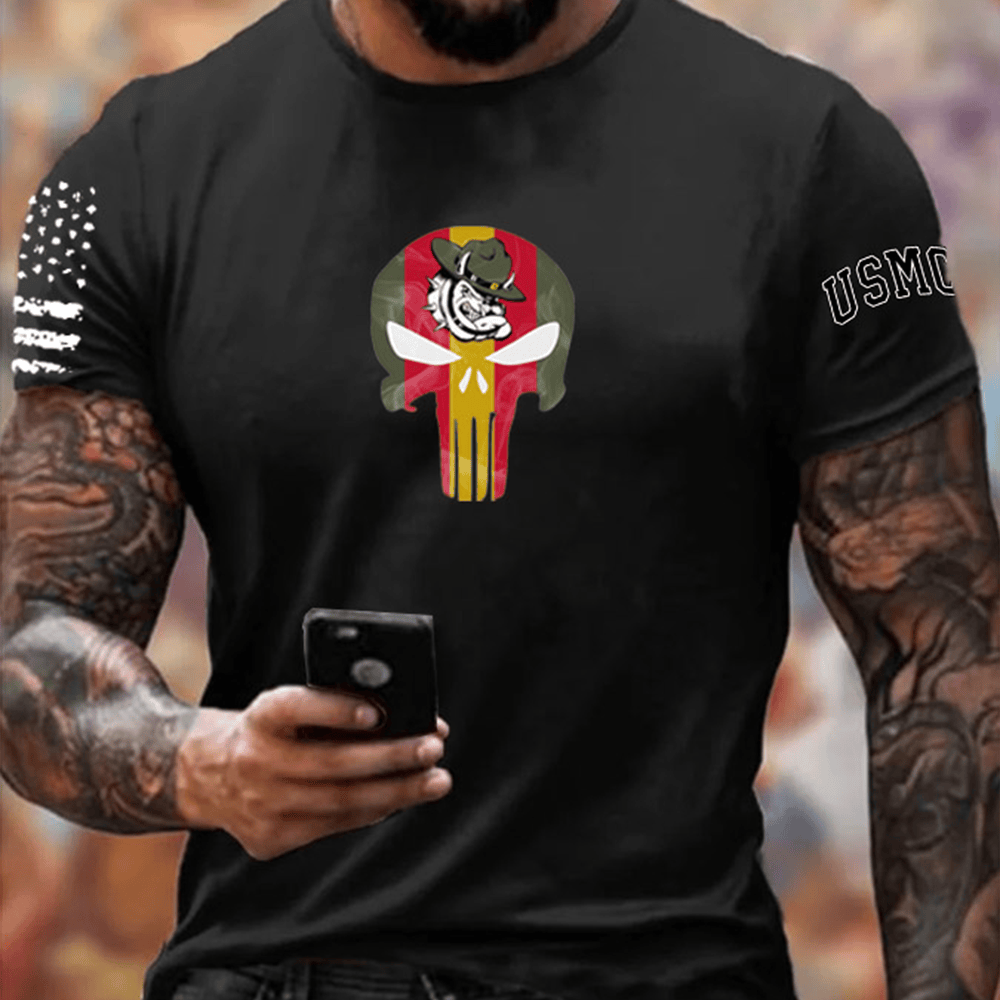 Devil Dog USMC Veteran Black T-Shirt Skull Pattern Veteran Shirt Usmc Birthday Gifts
