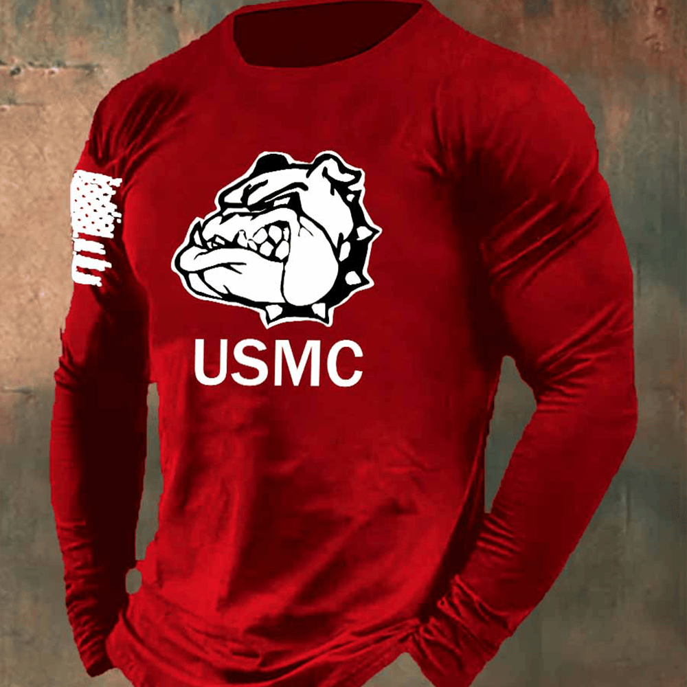 Devil Dog USMC Veteran Red Long Sleeve Shirt Usmc Merch Bulldog Gifts For Marines