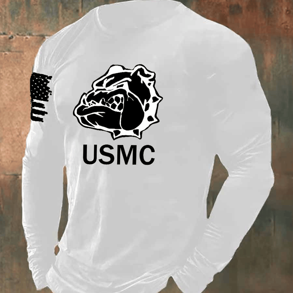 Devil Dog USMC Veteran White Long Sleeve Shirt Usmc Merch Bulldog Gifts For Marines