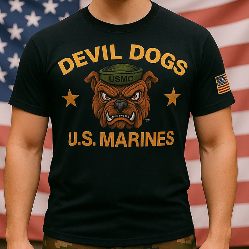Devil Dogs US Marines Black Shirt Patriotic T-Shirt Gifts For Marines