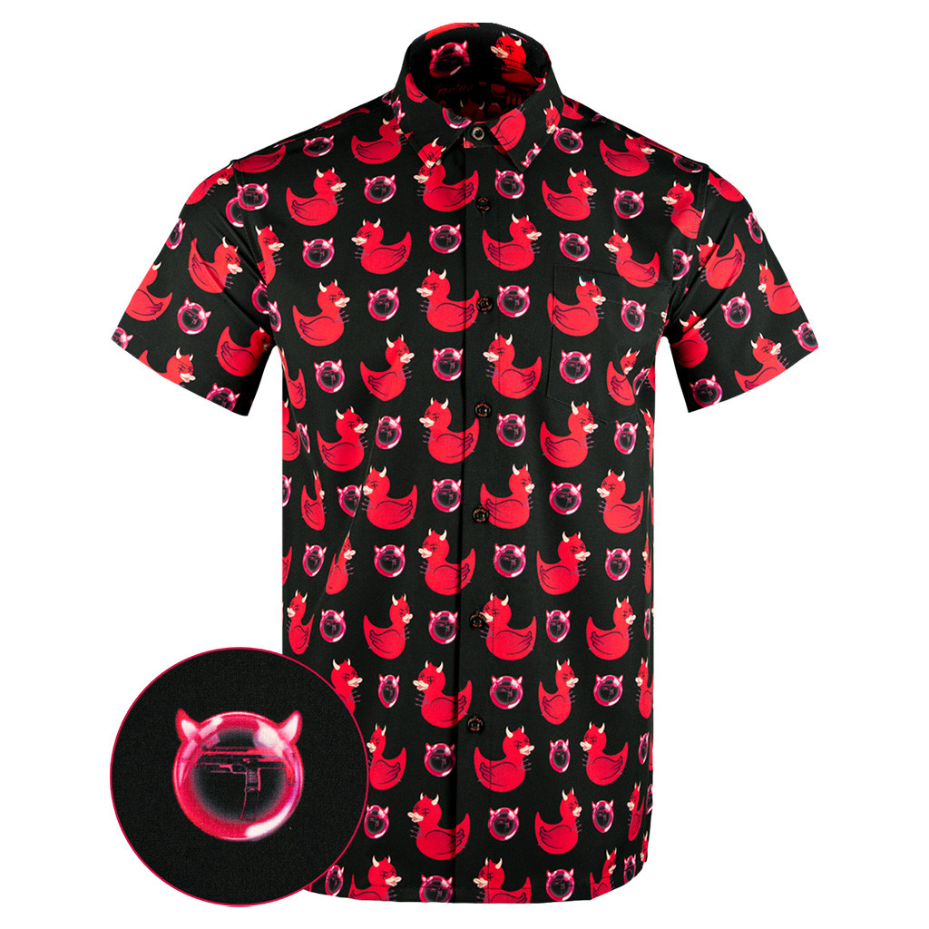 Devil Duck Black Button Down Shirt Tactical Shirt Hawaii Style Christmas Presents For Boyfriend