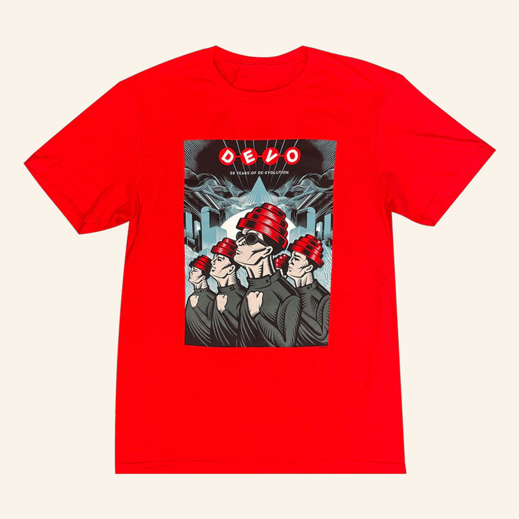 Devo Merch 50 Years Of De Evolution Red T-Shirt Gifts For Friends Devo Merch 50 Years Of De Evolution Red T-Shirt Gifts For Friends