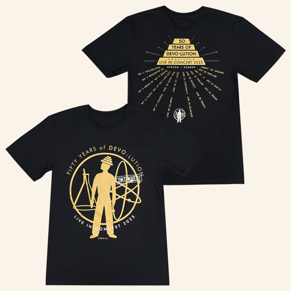Devo Merch 50 Years of Devolution 2025 Black Tour T-Shirt Gifts For Him Devo Merch 50 Years of Devolution 2025 Black Tour T-Shirt Gifts For Him