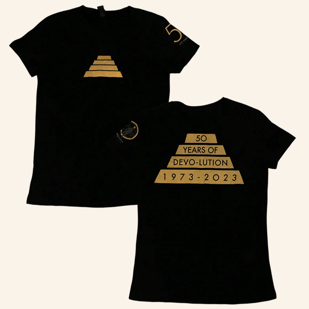 Devo Merch Ladies 50 Years Of Devo Lution Live Black T-Shirt Gift Ideas For Wife