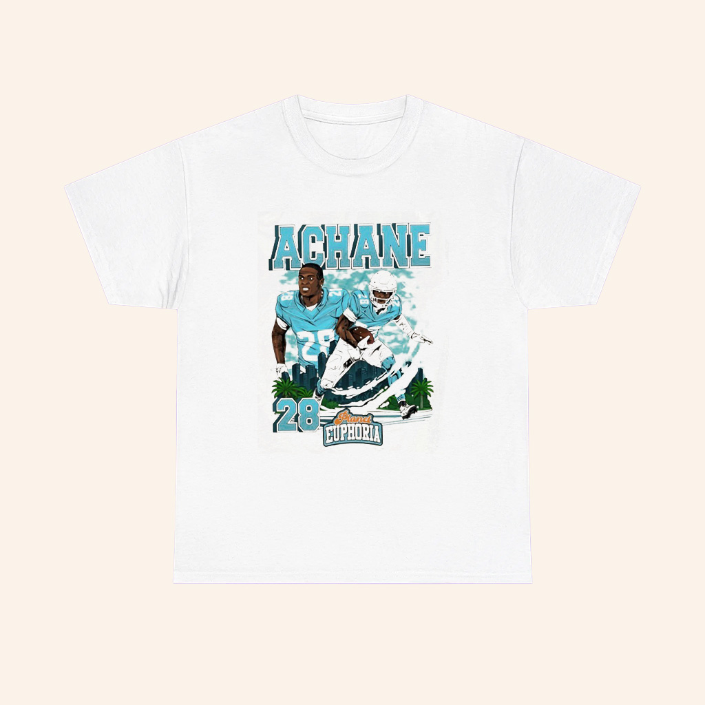 Devon Achane 28 Miami Dolphins Nfl Football Skyline Graphic T Shirt Devon Achane 28 Miami Dolphins Nfl Football Skyline Graphic T Shirt