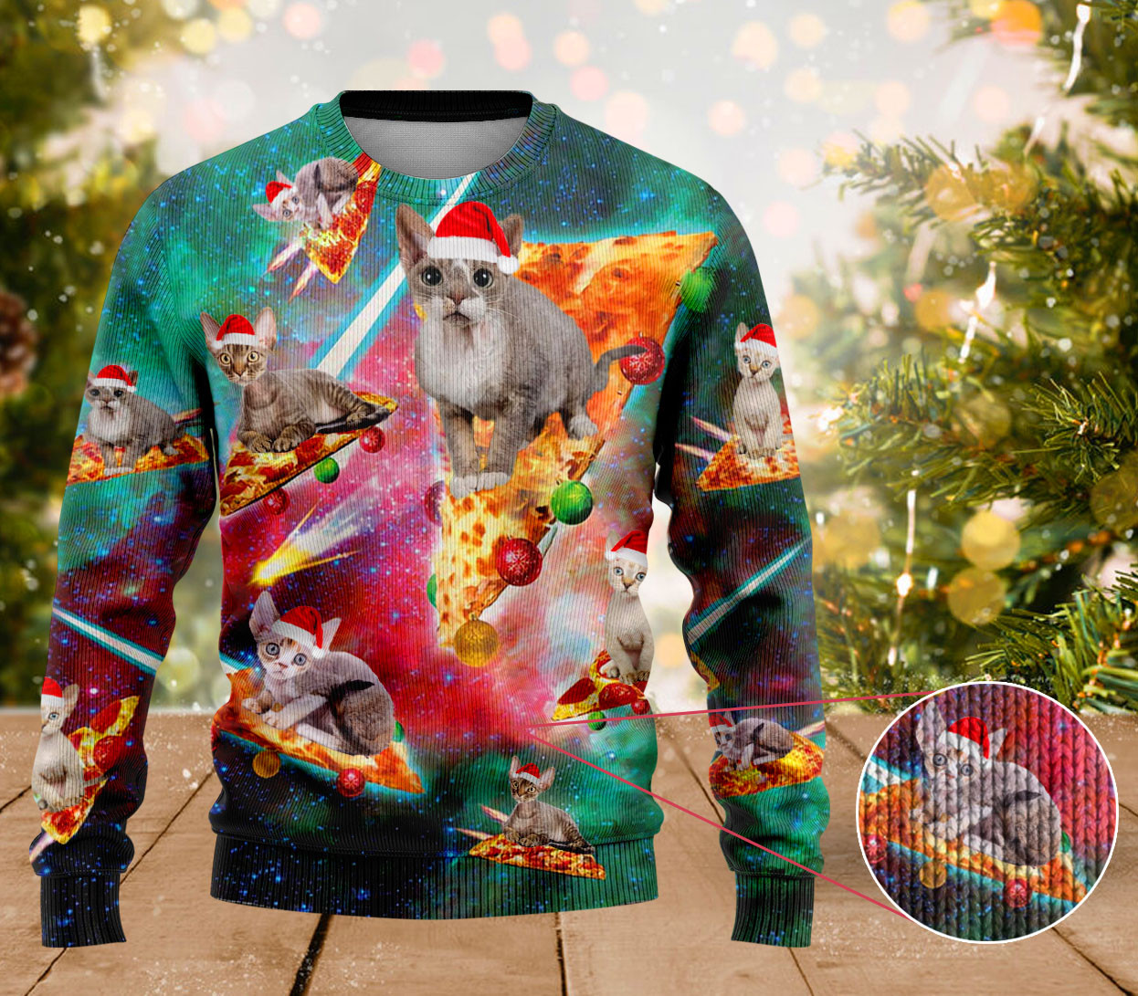 Devon Rex Cat Pizza Ugly Christmas Sweater Cat Lovers Best Funny Christmas Sweaters