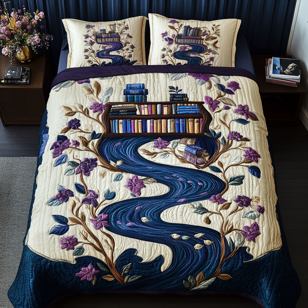 Dewy Pages Quilted Bedding Set Aesthetic Room Decor Good Gifts For Readers