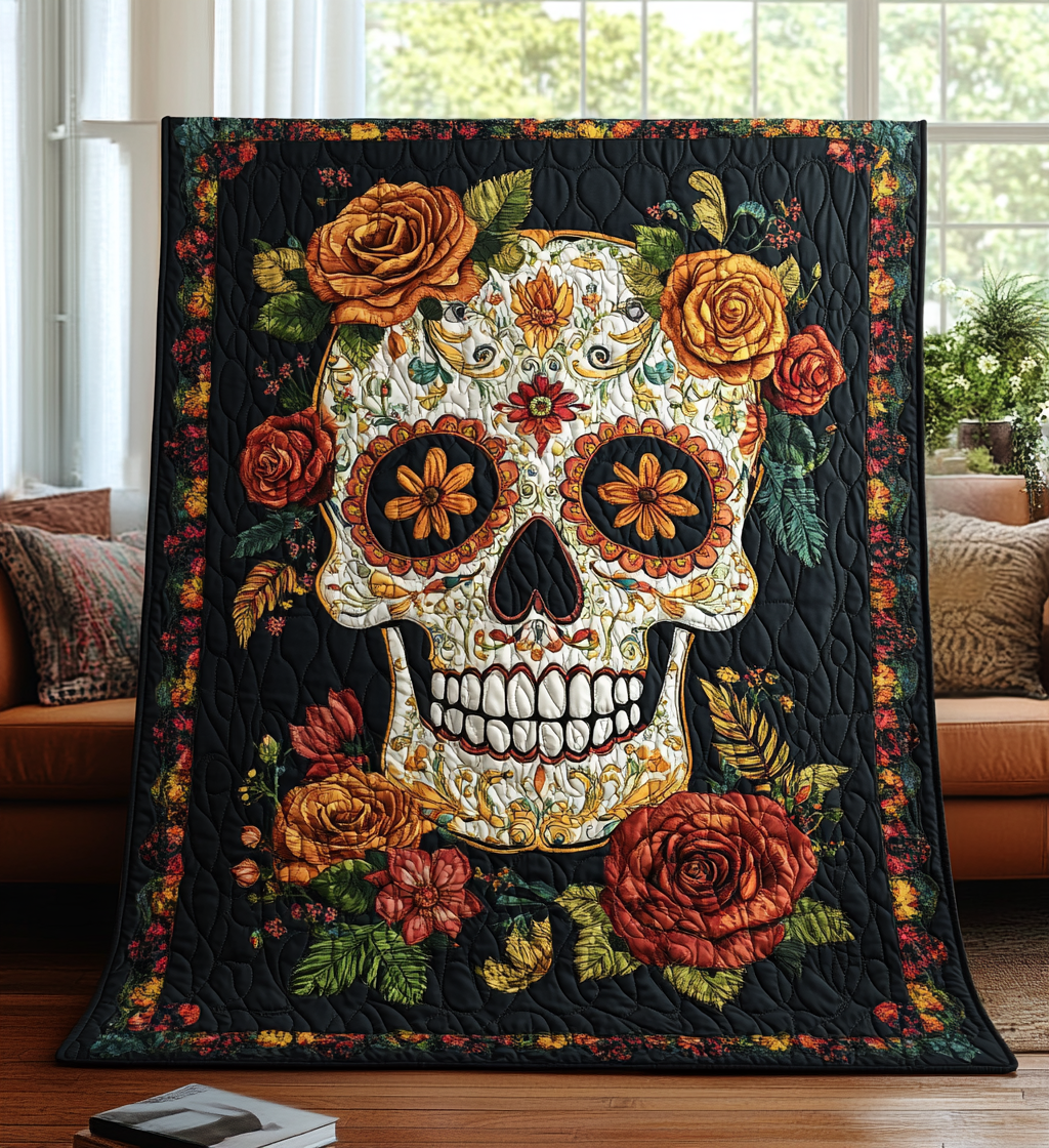 Dia De Los Muertos Quilted Blanket kull Gifts For Her