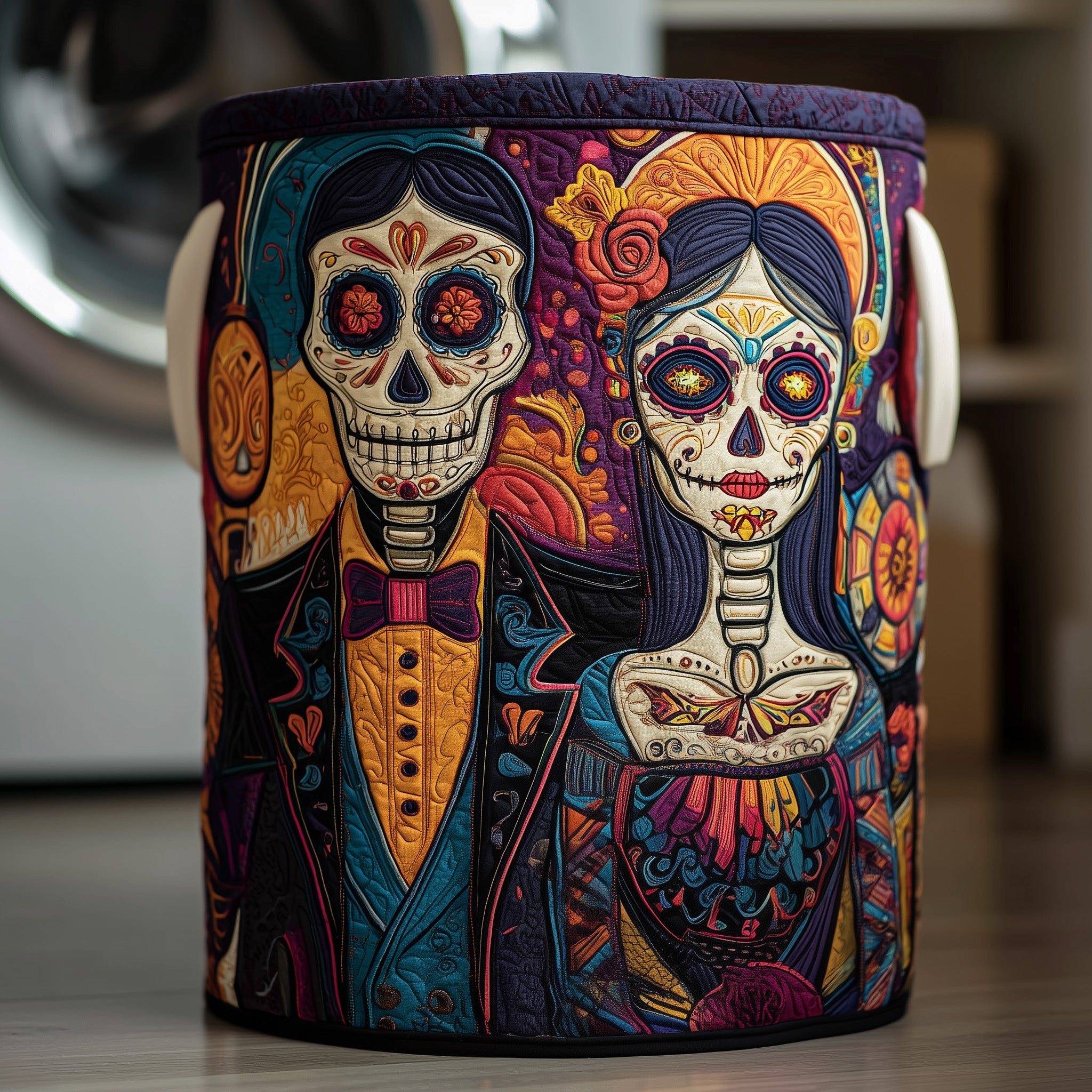 Dia De Los Muertos Quilted Laundry Basket Wonderful Skull Basket Gift For Family