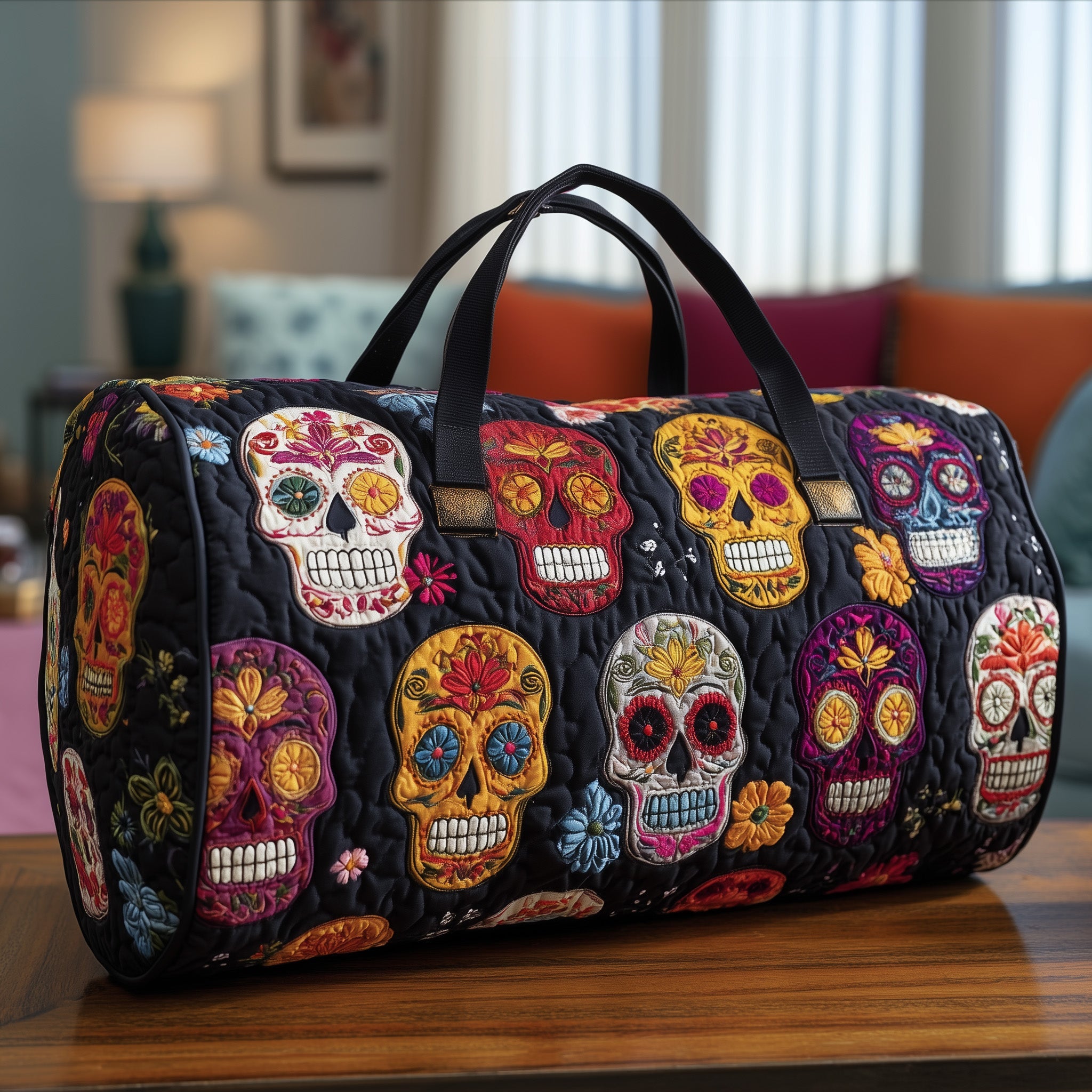 Dia De Muertos Quilted Duffle Bag Travel Friendly Design