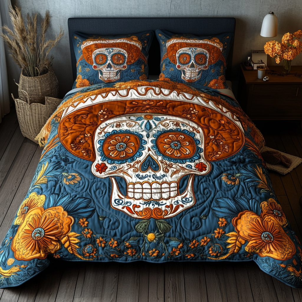 Dia Dreams Quilted Bedding Set Bed Decor Ideas Gifts With Skulls On Them
