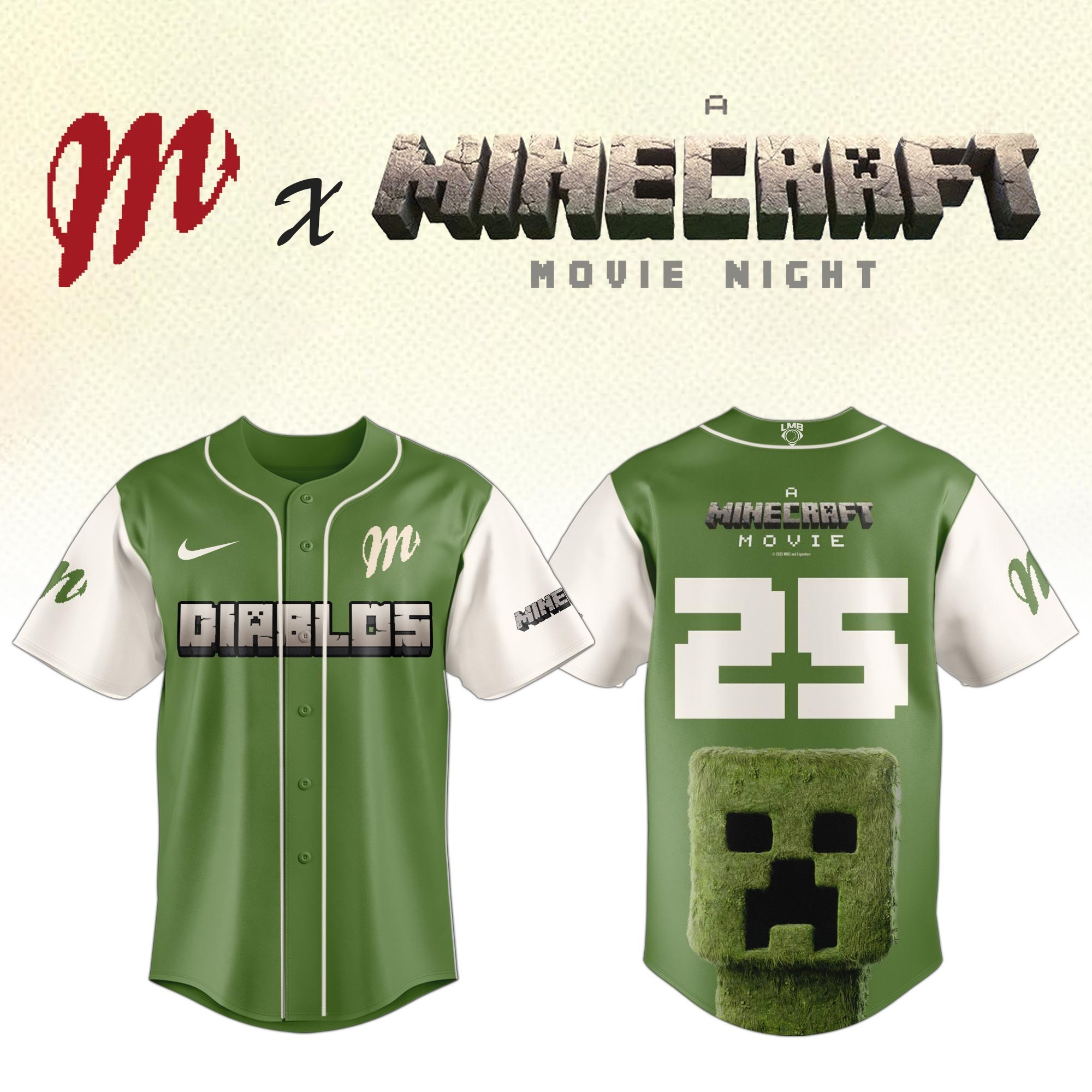 Diablos Rojos del Mexico x A Minecraft Movie Night Game Jersey Unique Gifts For Baseball Fans